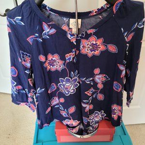 Navy Blue Fliral Top